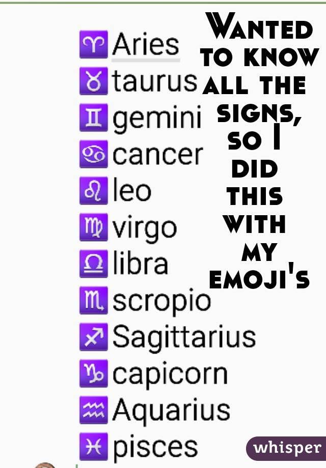 Wanted
to know
all the 
signs,
so I 
did 
this 
with 
my
emoji's