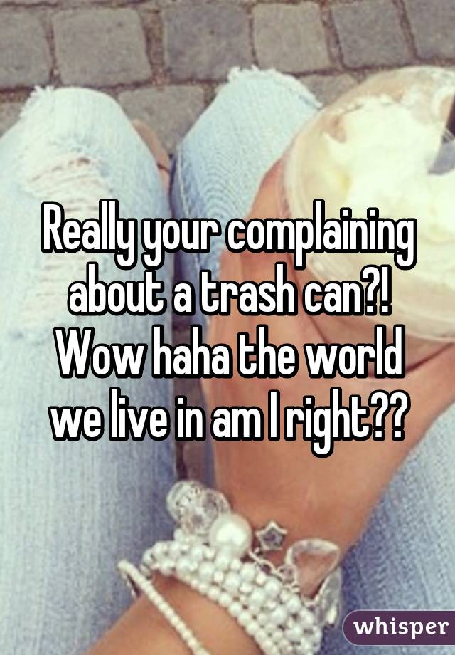 Really your complaining about a trash can?! Wow haha the world we live in am I right??