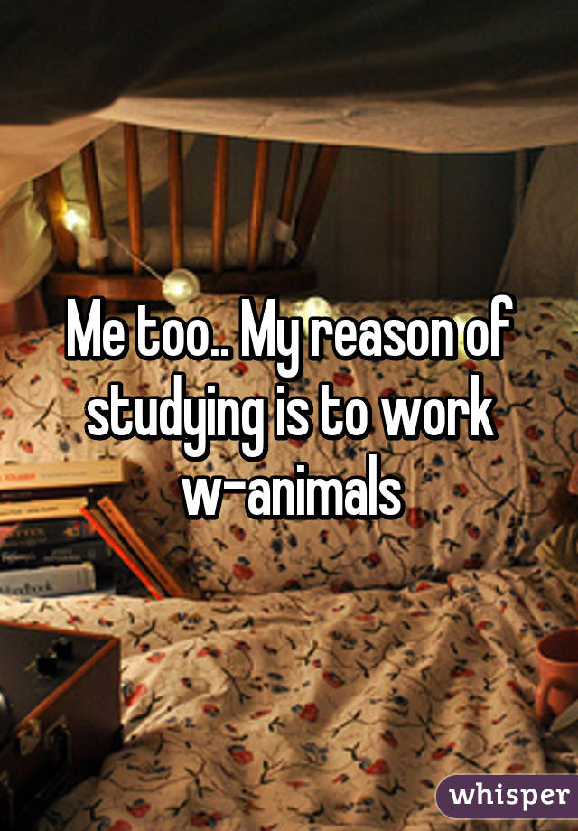 Me too.. My reason of studying is to work w-animals