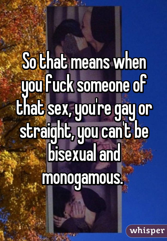 So that means when you fuck someone of that sex, you're gay or straight, you can't be bisexual and monogamous. 