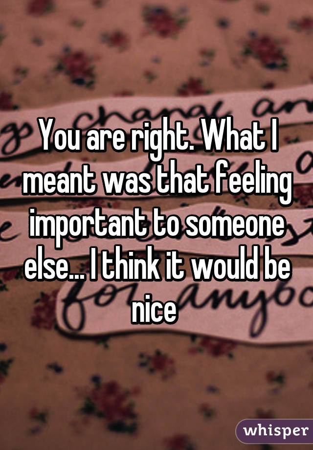 You are right. What I meant was that feeling important to someone else... I think it would be nice 