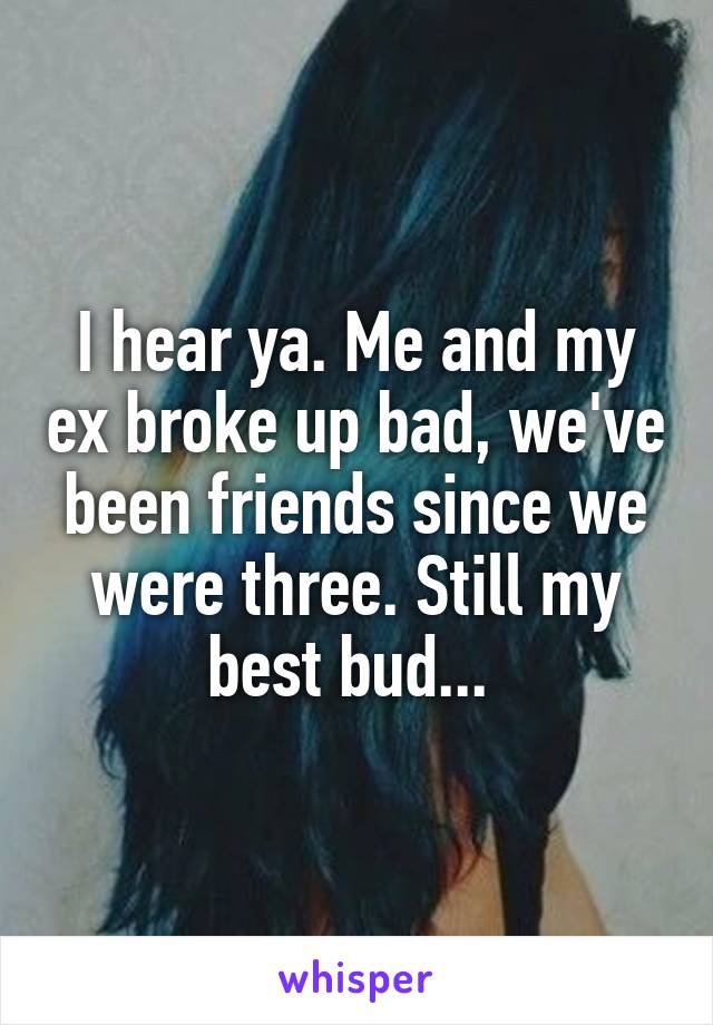I hear ya. Me and my ex broke up bad, we've been friends since we were three. Still my best bud... 