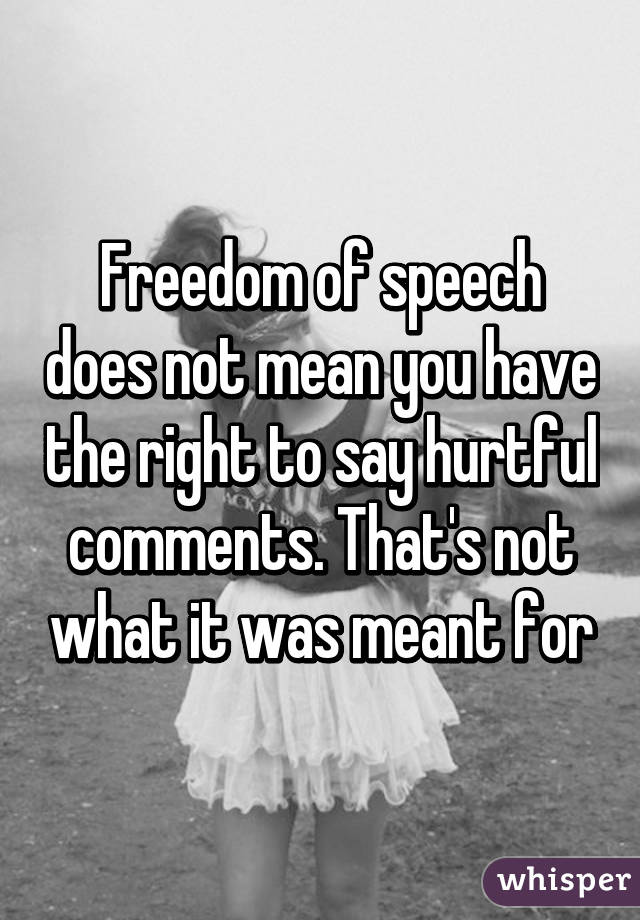 Freedom of speech does not mean you have the right to say hurtful comments. That's not what it was meant for