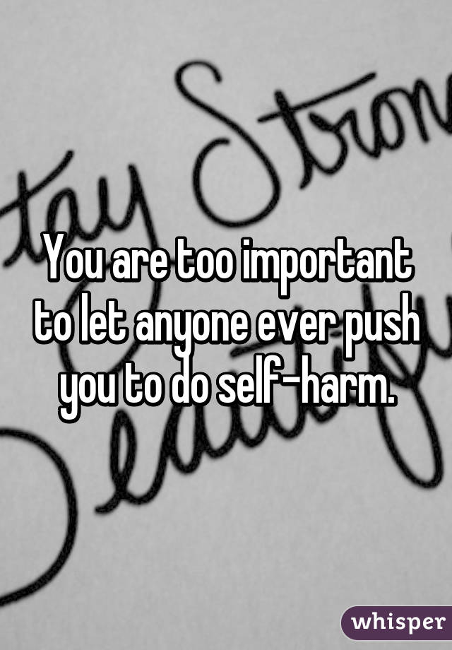 You are too important to let anyone ever push you to do self-harm.