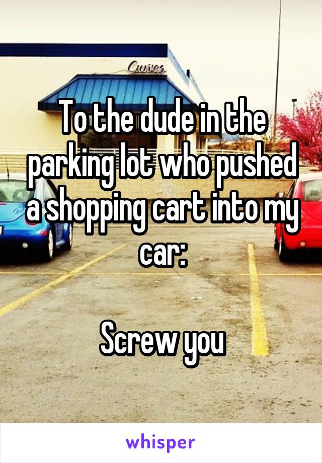 To the dude in the parking lot who pushed a shopping cart into my car:

Screw you