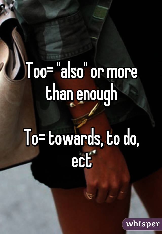Too= "also" or more than enough

To= towards, to do, ect