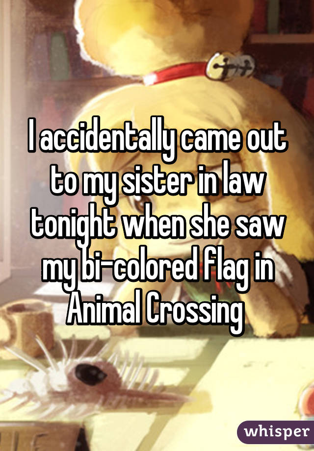 I accidentally came out to my sister in law tonight when she saw my bi-colored flag in Animal Crossing 