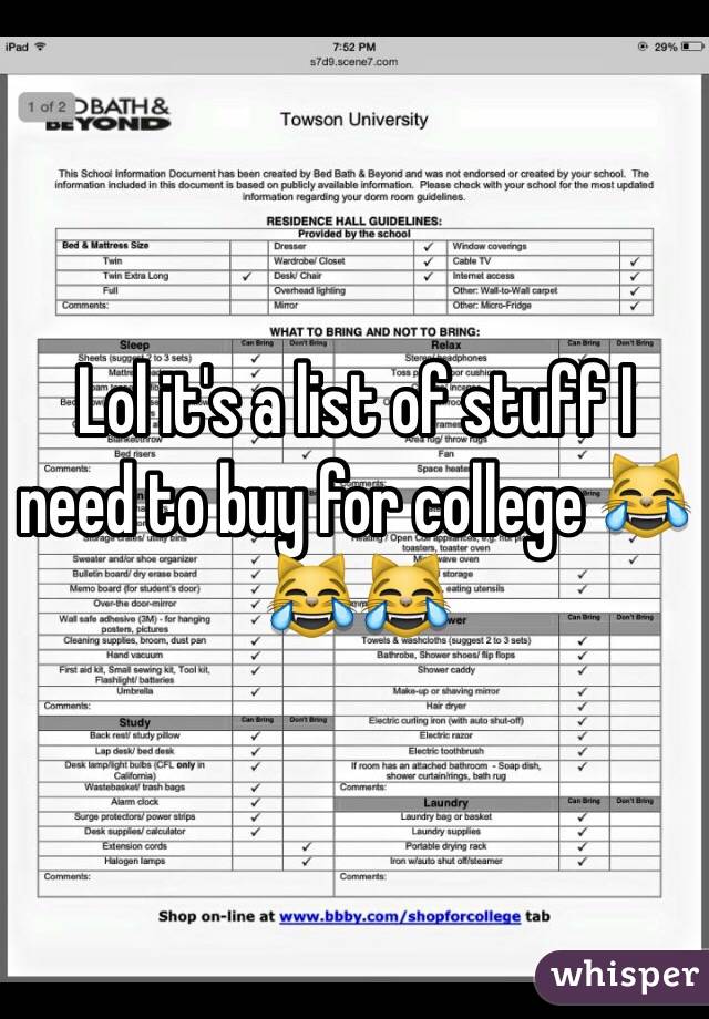 Lol it's a list of stuff I need to buy for college 😹😹😹