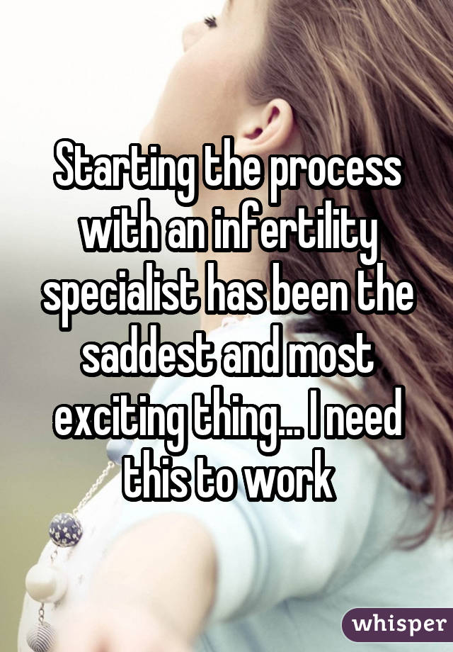 Starting the process with an infertility specialist has been the saddest
and most exciting thing... I need this to work