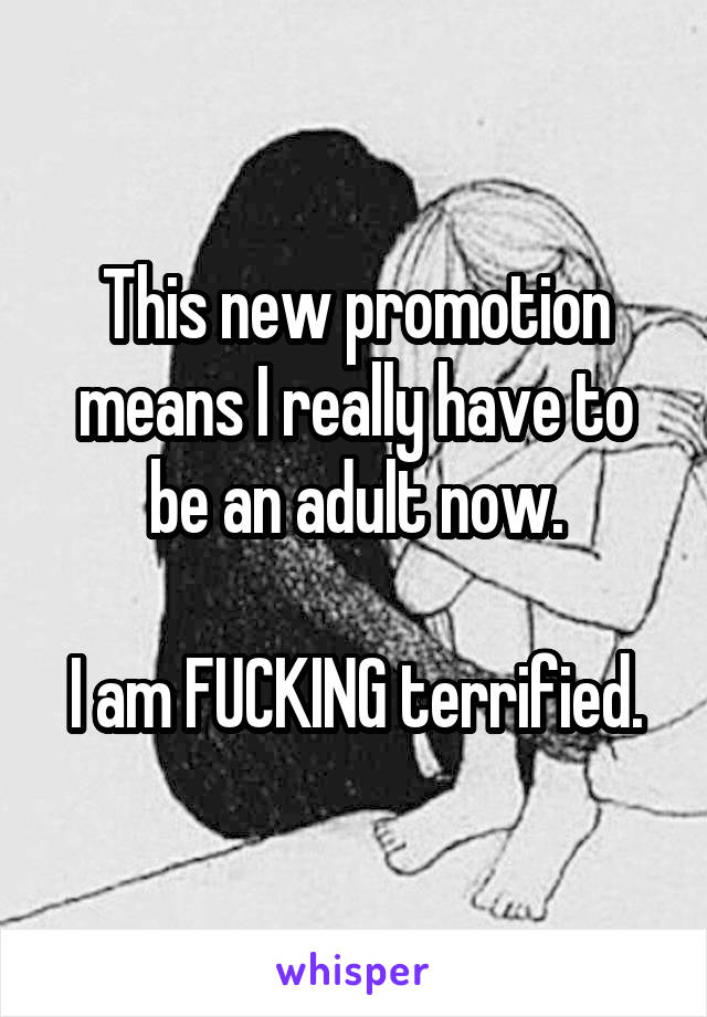 This new promotion means I really have to be an adult now.

I am FUCKING terrified.