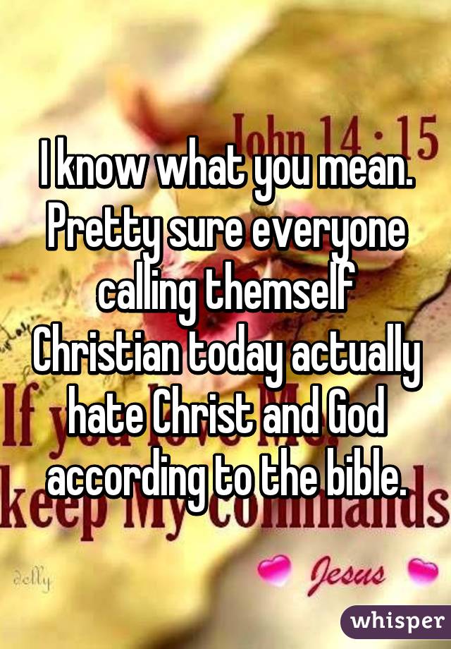 I know what you mean. Pretty sure everyone calling themself Christian today actually hate Christ and God according to the bible.