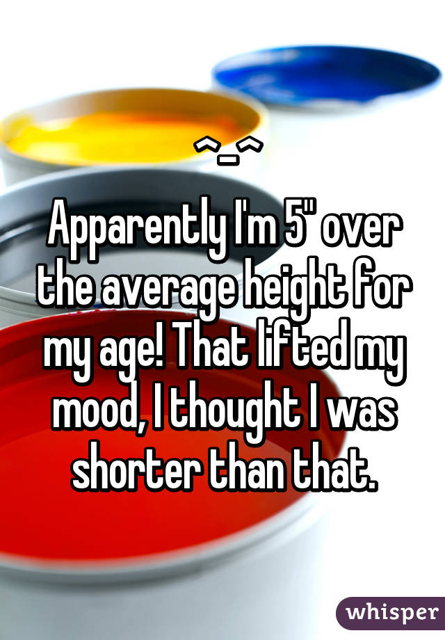  ^-^
Apparently I'm 5" over the average height for my age! That lifted my mood, I thought I was shorter than that.