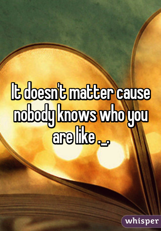 It doesn't matter cause nobody knows who you are like ._.