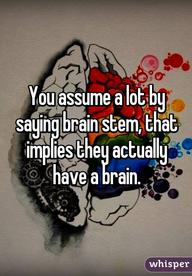 You assume a lot by saying brain stem, that implies they actually have a brain.