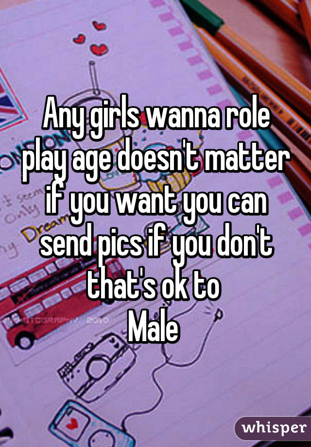 Any girls wanna role play age doesn't matter if you want you can send pics if you don't that's ok to 
Male 