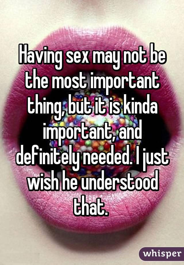 Having sex may not be the most important thing, but it is kinda important, and definitely needed. I just wish he understood that. 