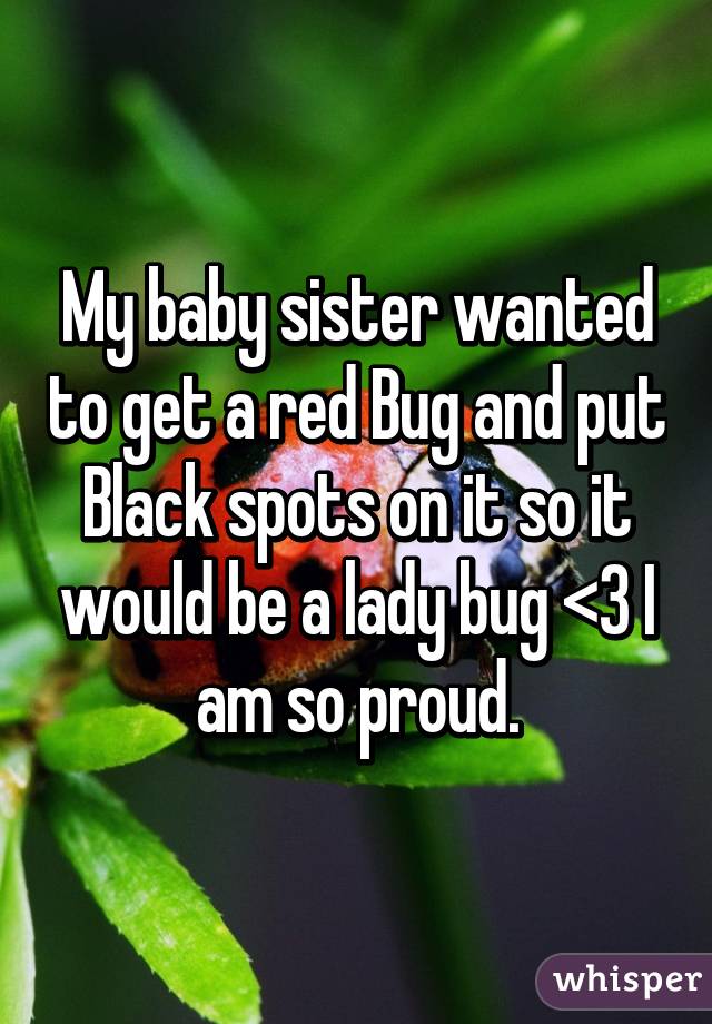 My baby sister wanted to get a red Bug and put Black spots on it so it would be a lady bug <3 I am so proud.