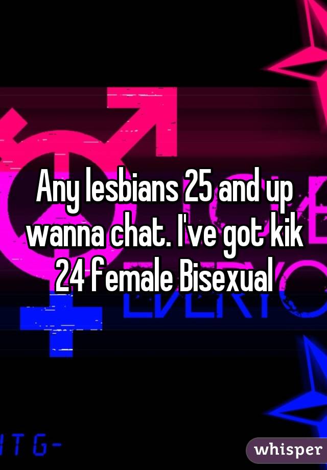 Any lesbians 25 and up wanna chat. I've got kik
24 female Bisexual