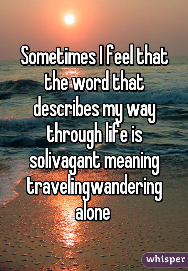 Sometimes I feel that the word that describes my way through life is solivagant meaning traveling\wandering alone 