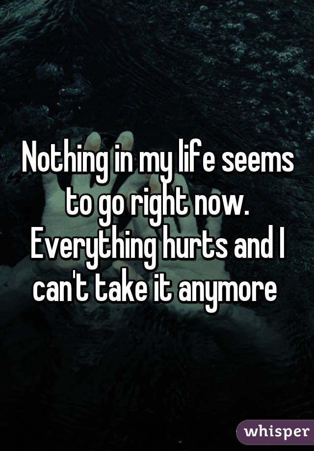 Nothing in my life seems to go right now.
Everything hurts and I can't take it anymore 
