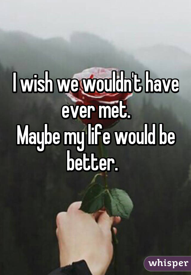 I wish we wouldn't have ever met.
Maybe my life would be better.  
