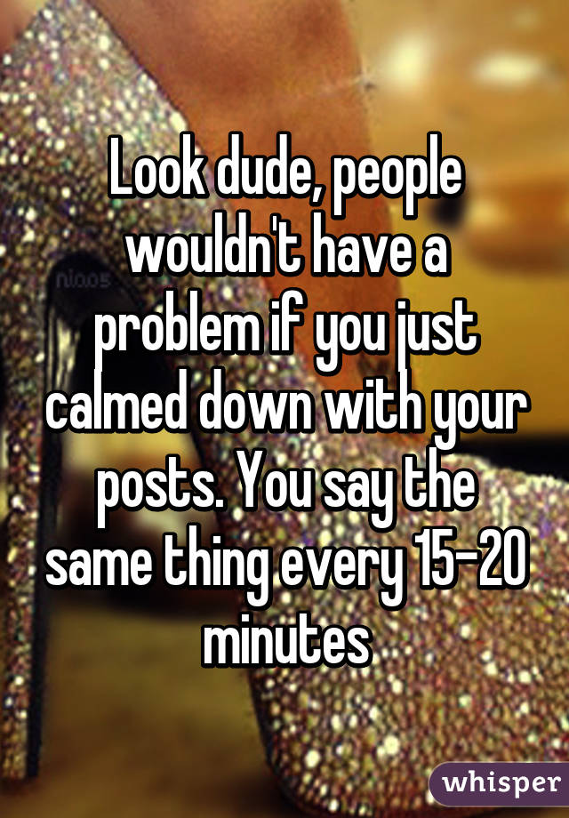Look dude, people wouldn't have a problem if you just calmed down with your posts. You say the same thing every 15-20 minutes
