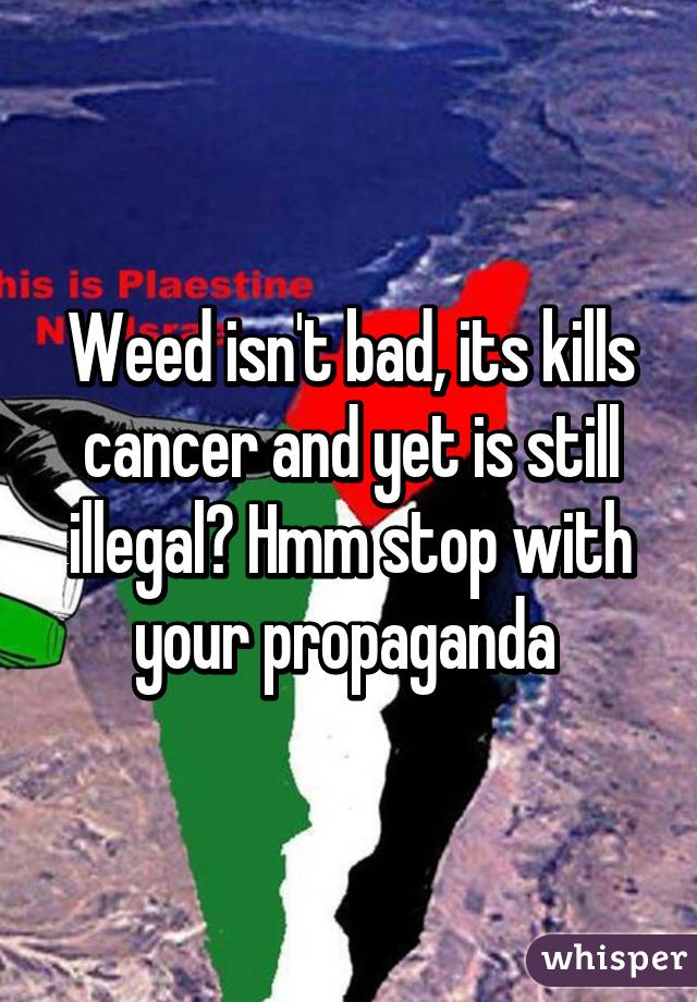 Weed isn't bad, its kills cancer and yet is still illegal? Hmm stop with your propaganda 