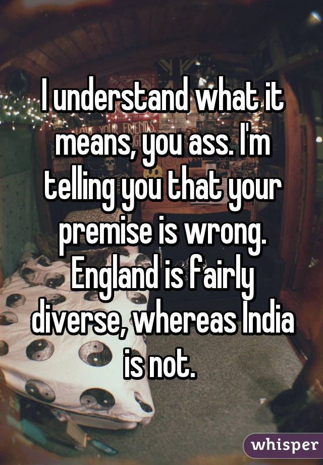 I understand what it means, you ass. I'm telling you that your premise is wrong. England is fairly diverse, whereas India is not. 