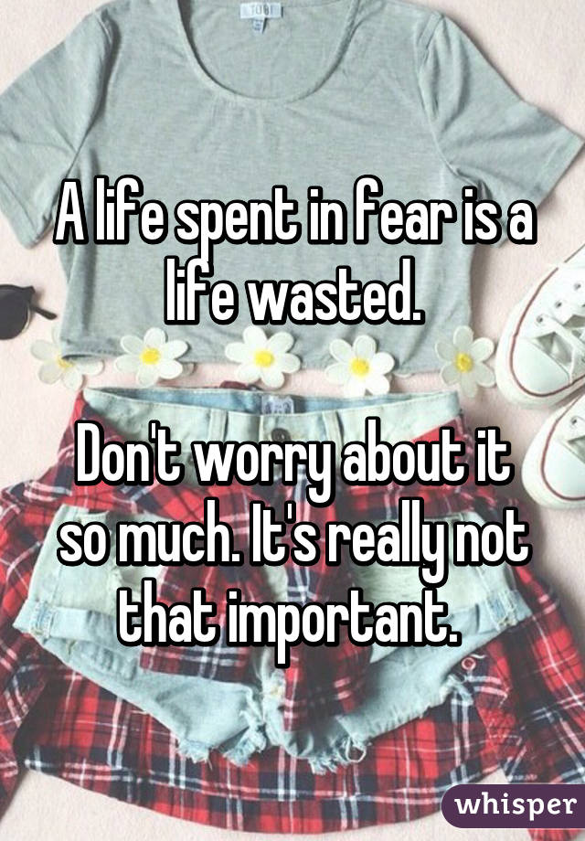 A life spent in fear is a life wasted.

Don't worry about it so much. It's really not that important. 