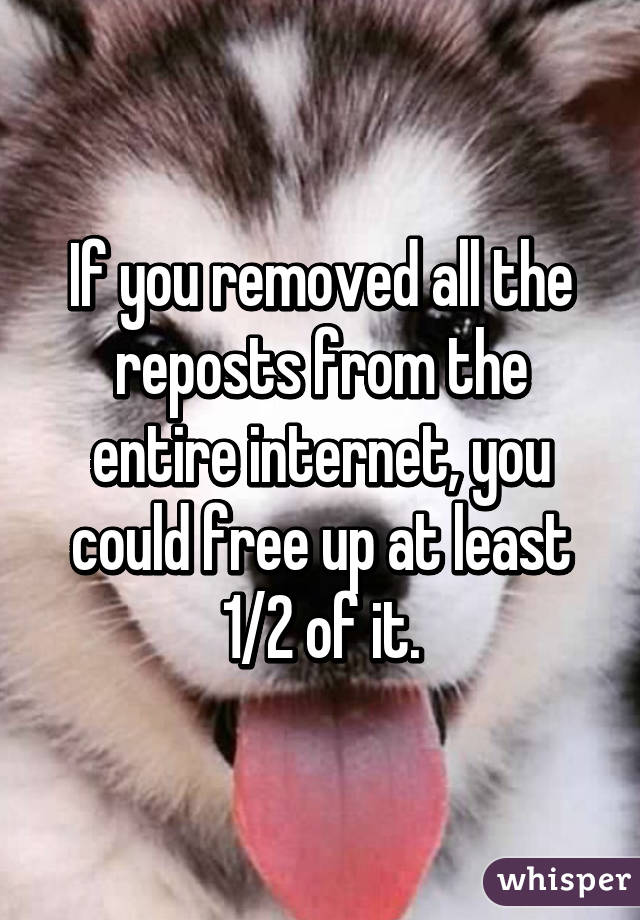 If you removed all the reposts from the entire internet, you could free up at least 1/2 of it.