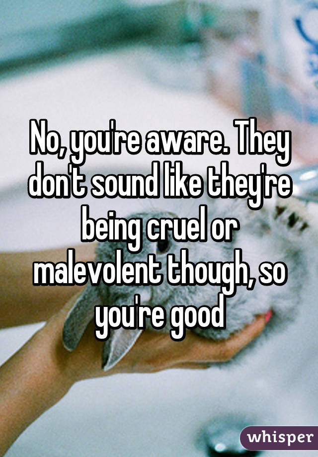 No, you're aware. They don't sound like they're being cruel or malevolent though, so you're good