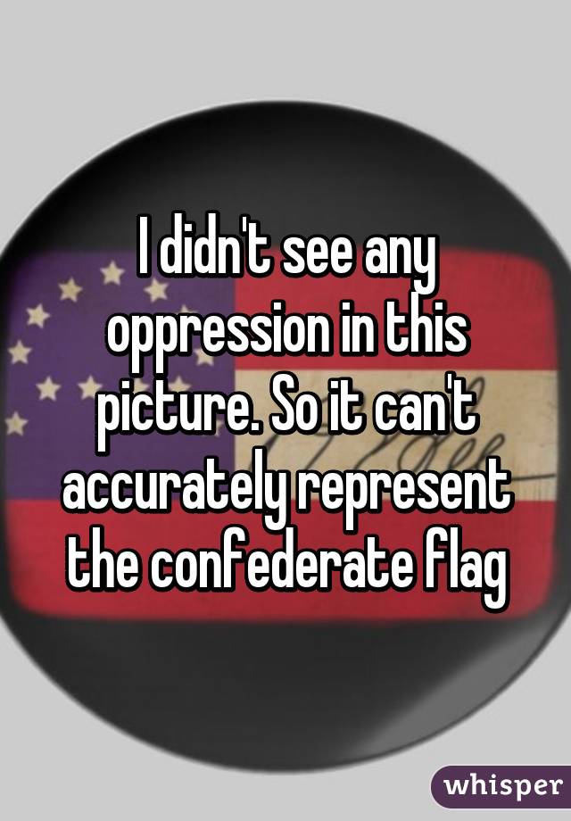 I didn't see any oppression in this picture. So it can't accurately represent the confederate flag