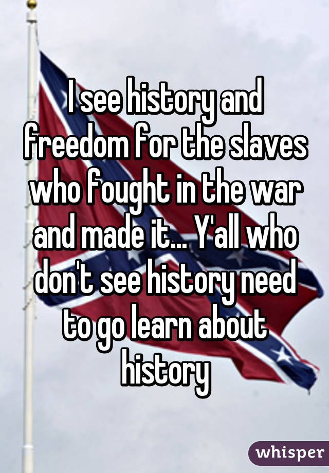 I see history and freedom for the slaves who fought in the war and made it... Y'all who don't see history need to go learn about history