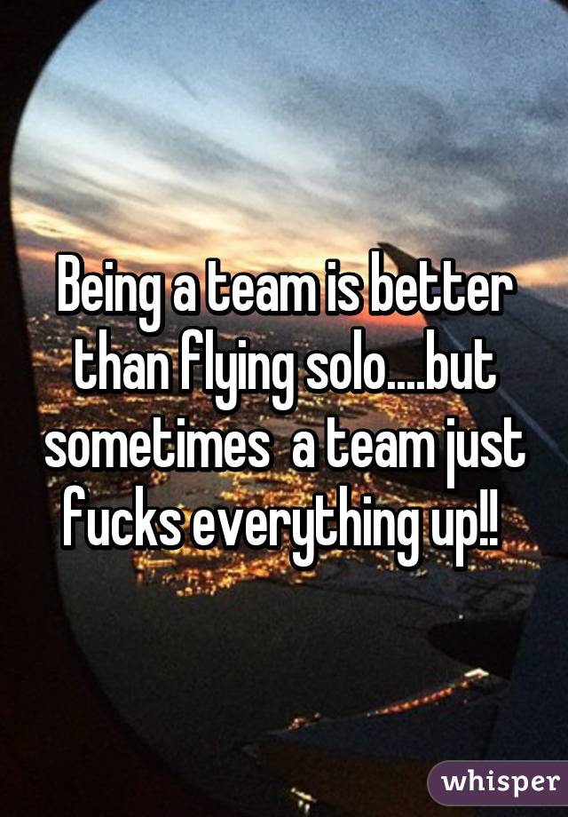 Being a team is better than flying solo....but sometimes  a team just fucks everything up!! 