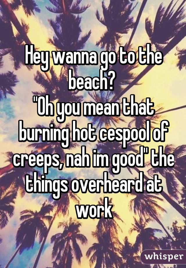 Hey wanna go to the beach? 
"Oh you mean that burning hot cespool of creeps, nah im good" the things overheard at work