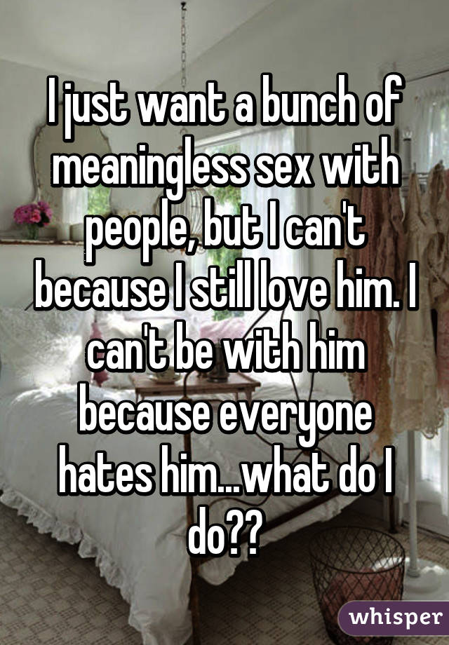 I just want a bunch of meaningless sex with people, but I can't because I still love him. I can't be with him because everyone hates him...what do I do??