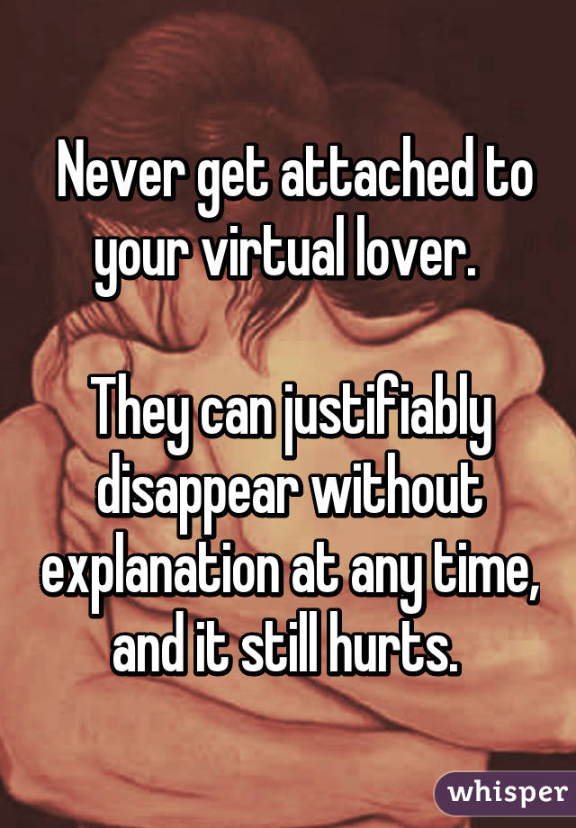  Never get attached to your virtual lover. 

They can justifiably disappear without explanation at any time, and it still hurts. 