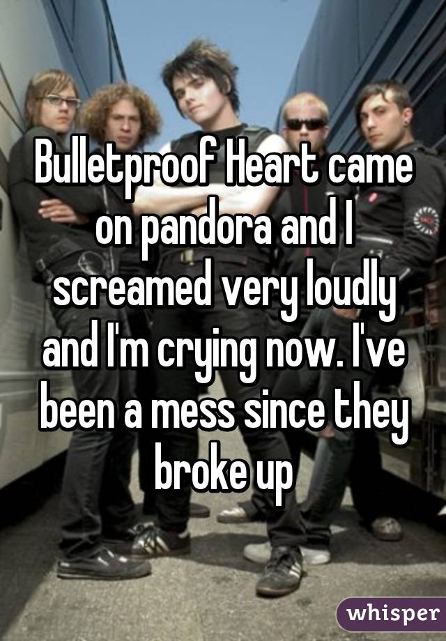 Bulletproof Heart came on pandora and I screamed very loudly and I'm crying now. I've been a mess since they broke up