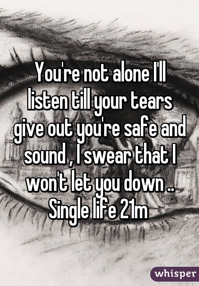 You're not alone I'll listen till your tears give out you're safe and sound , I swear that I won't let you down .. Single life 21m 