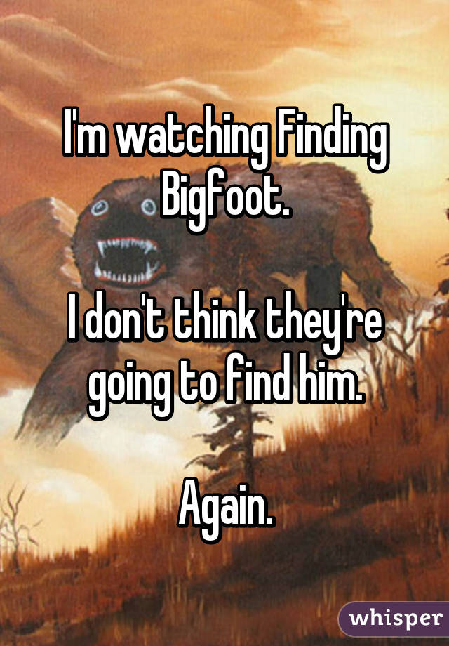 I'm watching Finding Bigfoot.

I don't think they're going to find him.

Again.