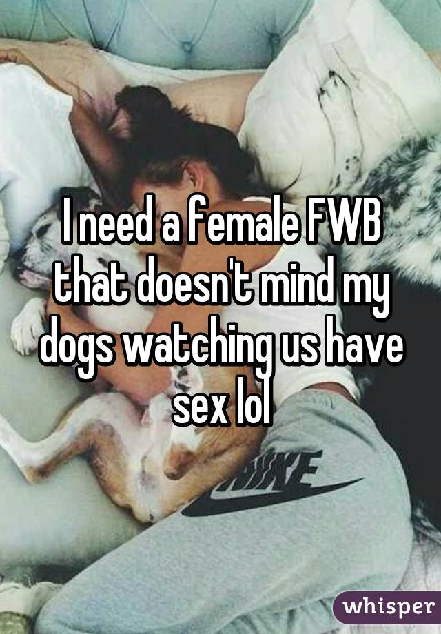 I need a female FWB that doesn't mind my dogs watching us have sex lol