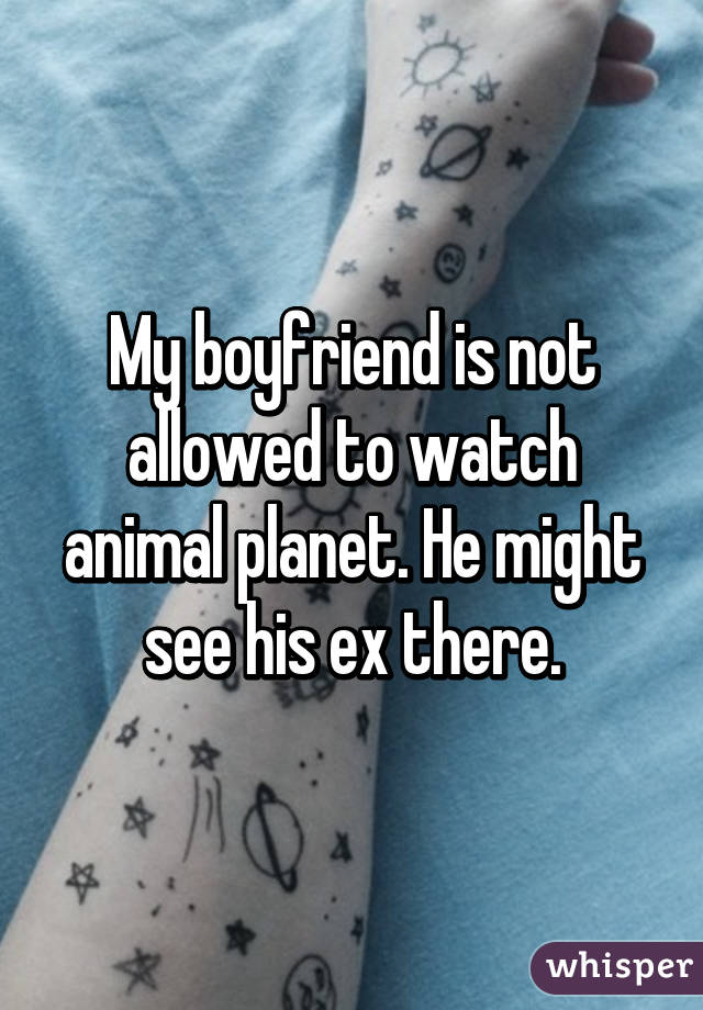 My boyfriend is not allowed to watch animal planet. He might see his ex there.