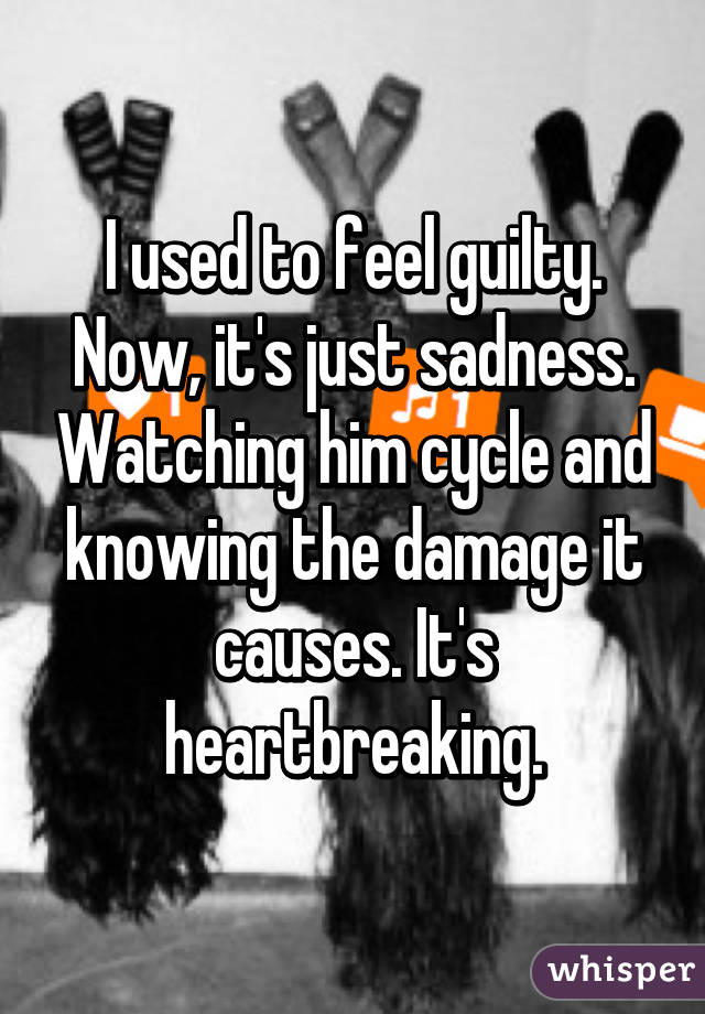 I used to feel guilty. Now, it's just sadness. Watching him cycle and knowing the damage it causes. It's heartbreaking.