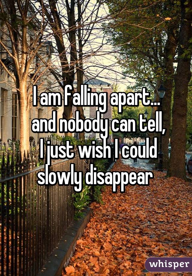 I am falling apart...
 and nobody can tell,
 I just wish I could slowly disappear 