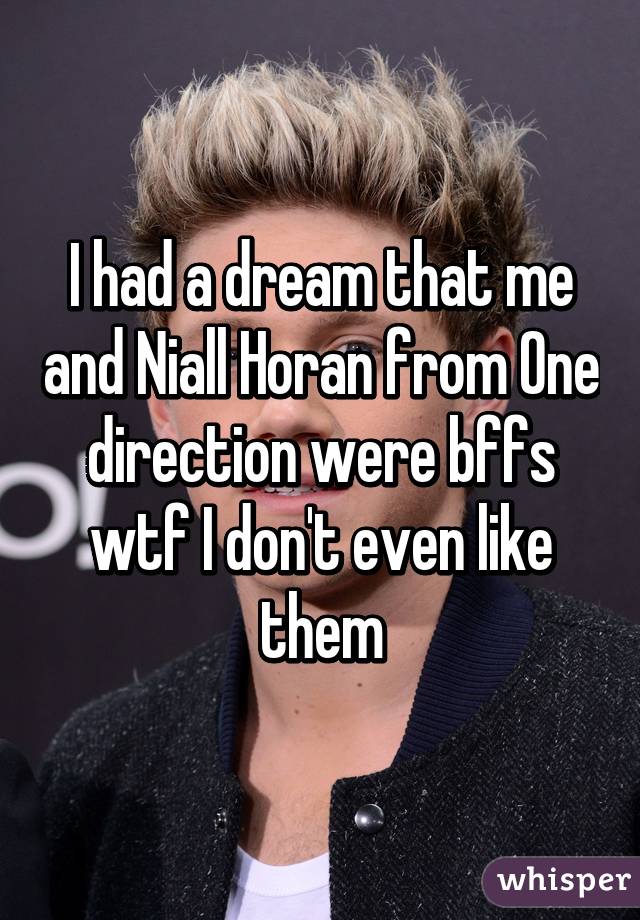 I had a dream that me and Niall Horan from One direction were bffs wtf I don't even like them