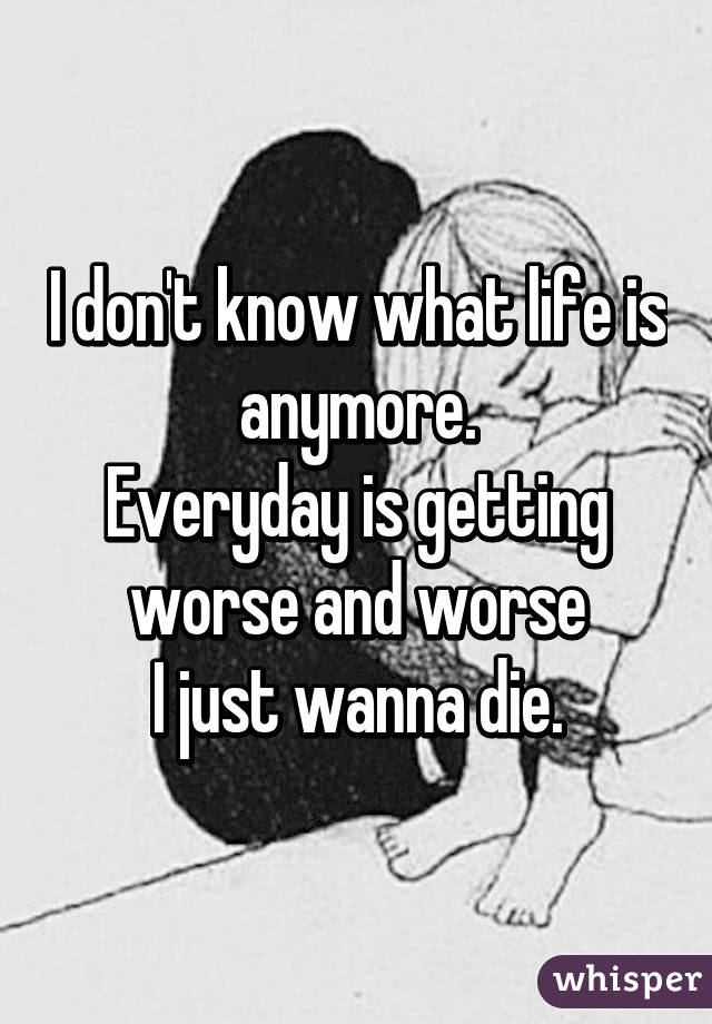 I don't know what life is anymore.
Everyday is getting worse and worse
I just wanna die.