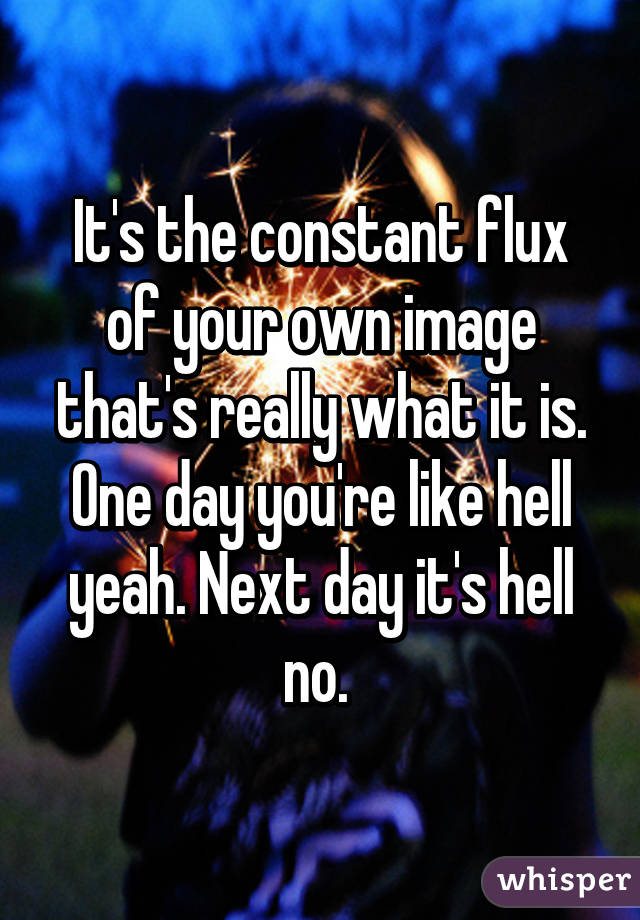 It's the constant flux of your own image that's really what it is. One day you're like hell yeah. Next day it's hell no. 