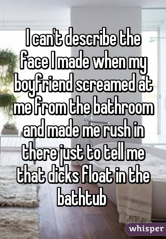 I can't describe the face I made when my boyfriend screamed at me from the bathroom and made me rush in there just to tell me that dicks float in the bathtub 