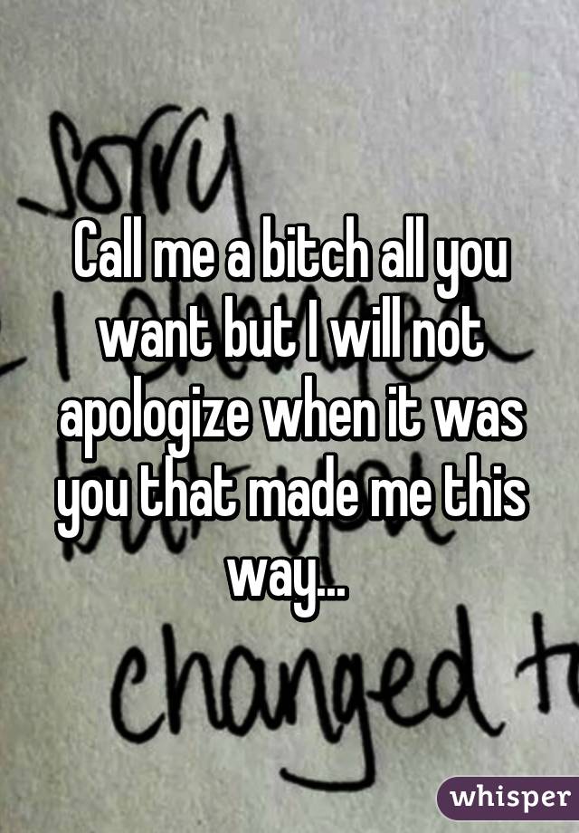 Call me a bitch all you want but I will not apologize when it was you that made me this way... 