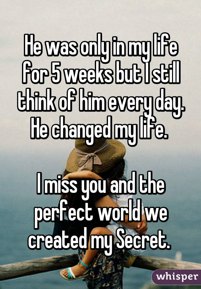 He was only in my life for 5 weeks but I still think of him every day. He changed my life. 

I miss you and the perfect world we created my Secret. 